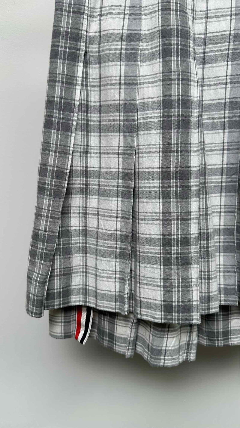 Thom Browne Pleated Asymmetrical Plaid Mini Skirt
