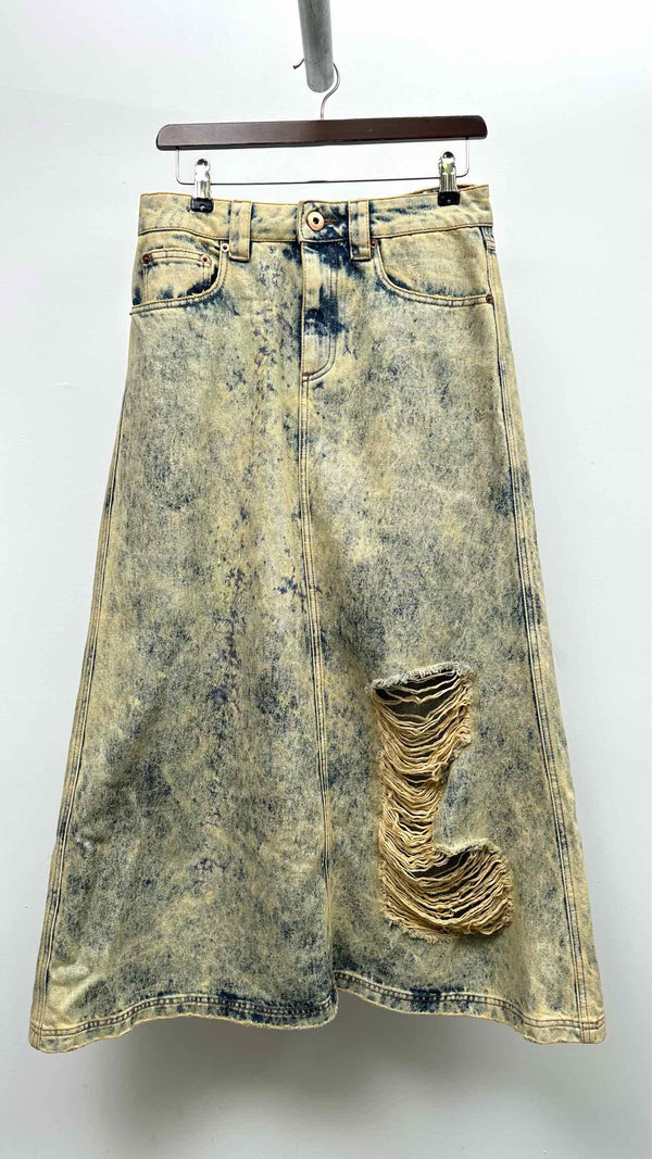 Vaquera Distressed Maxi Denim Skirt