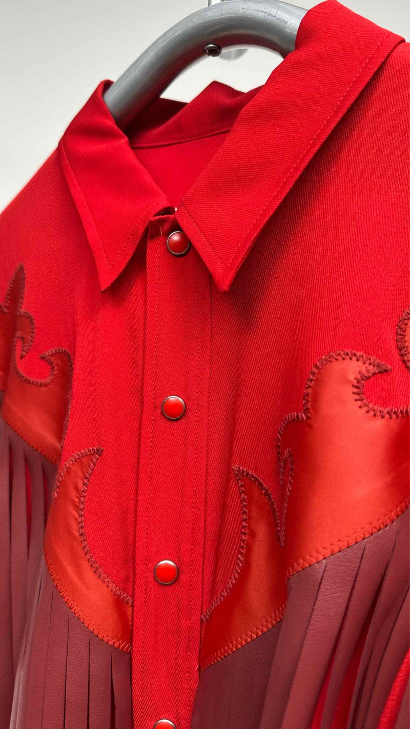 Toga Pulla S/S Faux-leather Fringed Western Shirt