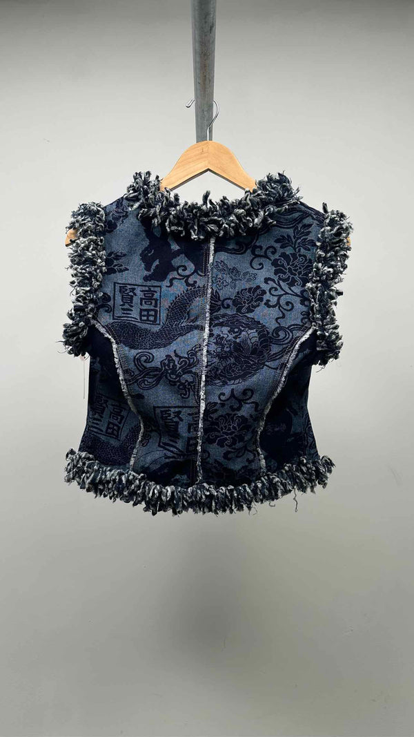 Kenzo Jeans Jacquard Fringed Denim Vest