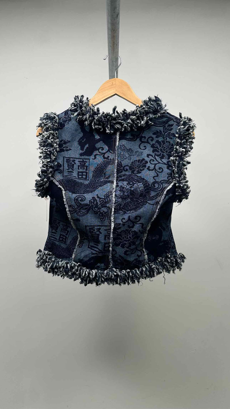 Kenzo Jeans Jacquard Fringed Denim Vest