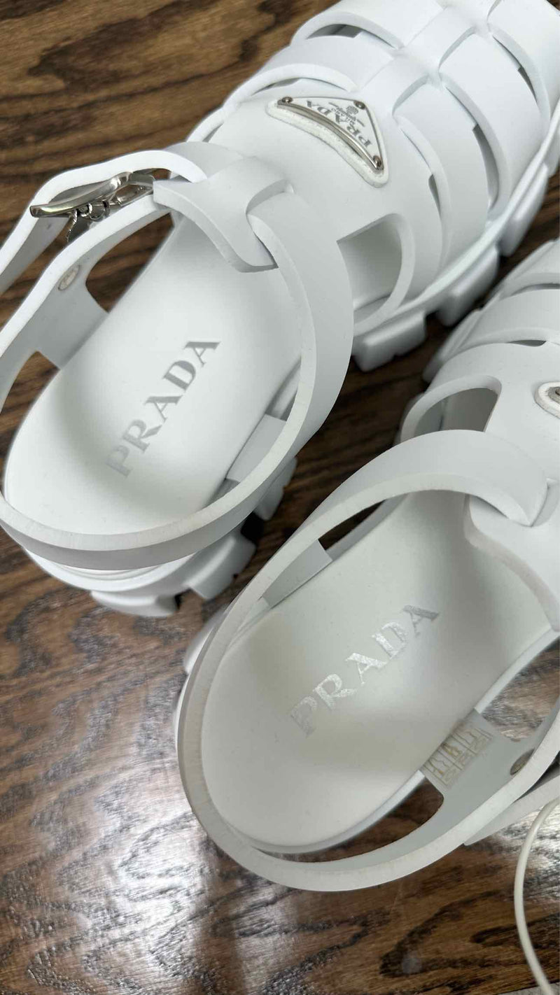 PRADA Soft Cage Blanco Sandals