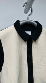Orseund Iris S/S Front-leather Knit Top