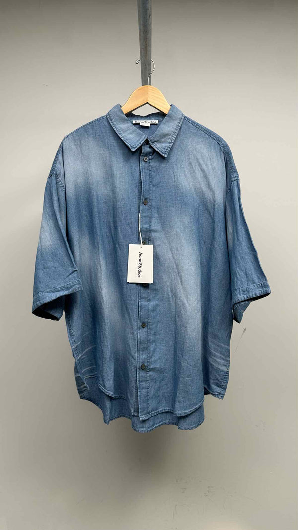 Acne Studios Back Logo Stamp Denim Linen Shirt