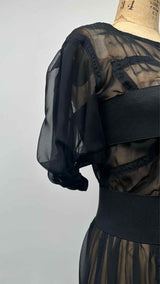 Comme Des Garcons S/S Square-Neck Puff-Sleeve Sheer Belted Dress