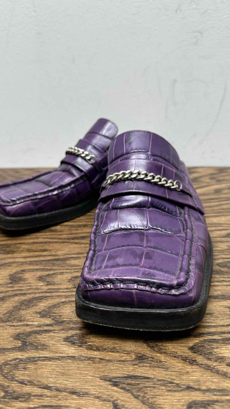 Martin Rose Embossed-leather Square-toe Mules