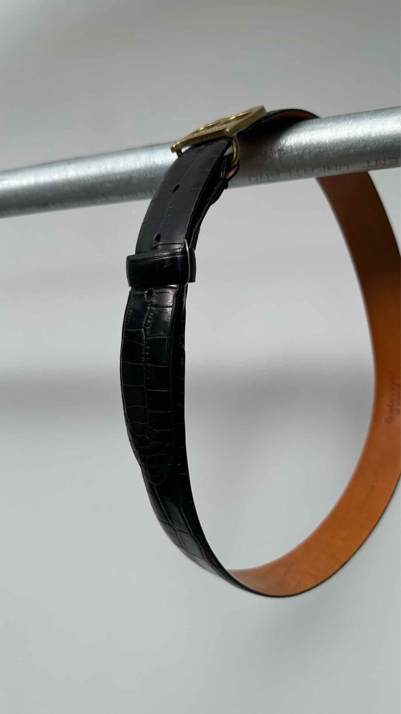 Burberry B-Buckle Croco-Embossed Leather Belt