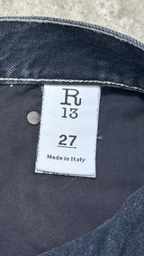 R13 Multi- Stitching Distressed Wide Jeans
