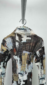 Issey Miyake L/S High-neck Printed Stretch-pleated Top