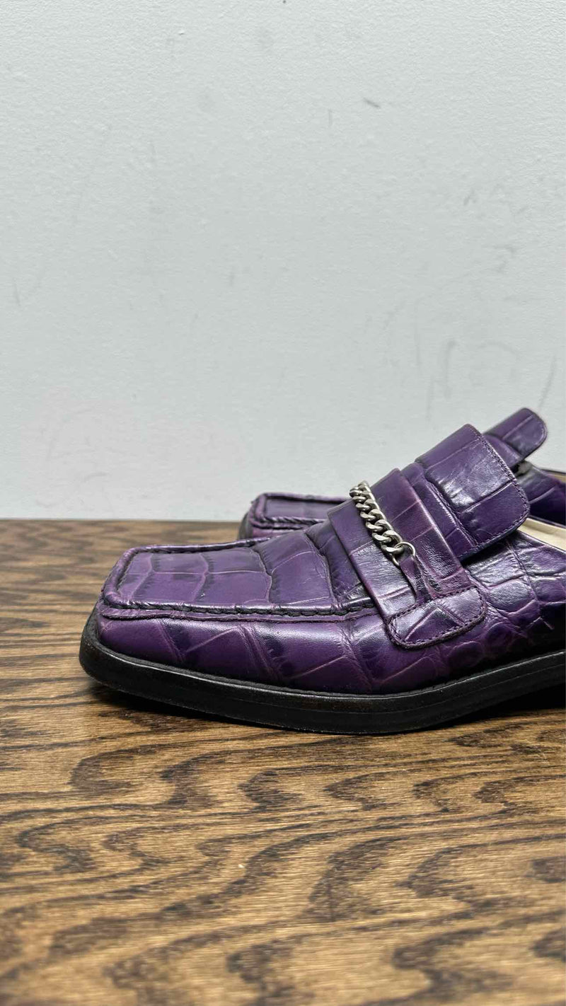 Martin Rose Embossed-leather Square-toe Mules
