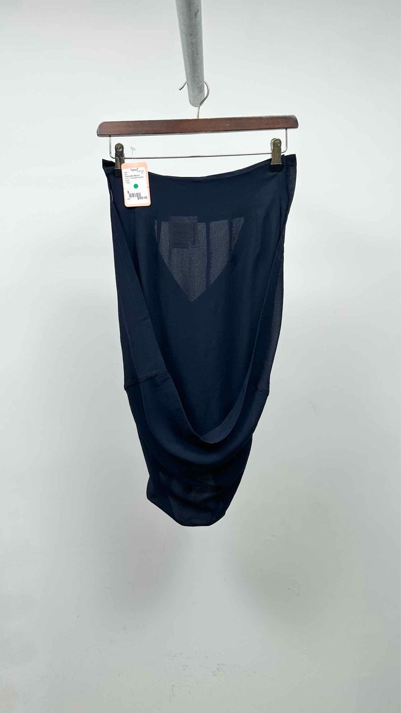 Black Comme Des Garçons Satin Sheer Double Layer Wrap Skirt