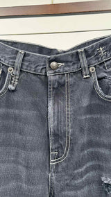 R13 Multi- Stitching Distressed Wide Jeans