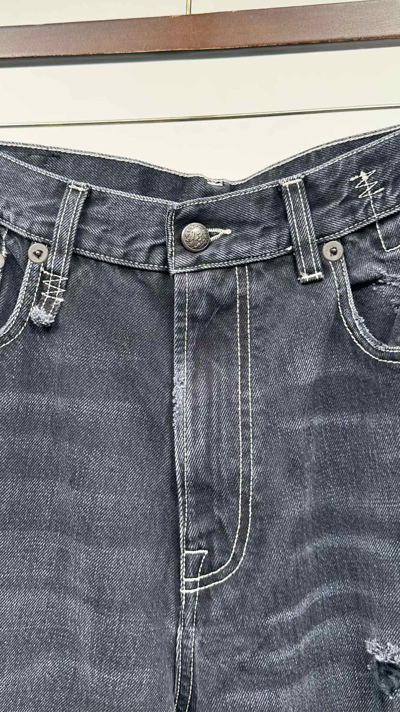 R13 Multi- Stitching Distressed Wide Jeans