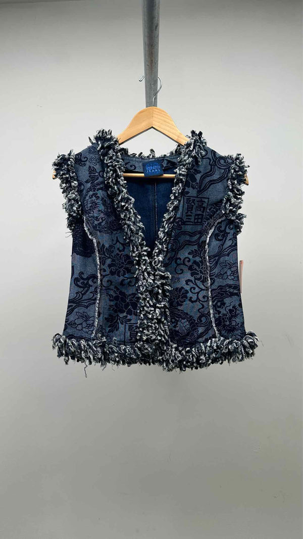 Kenzo Jeans Jacquard Fringed Denim Vest