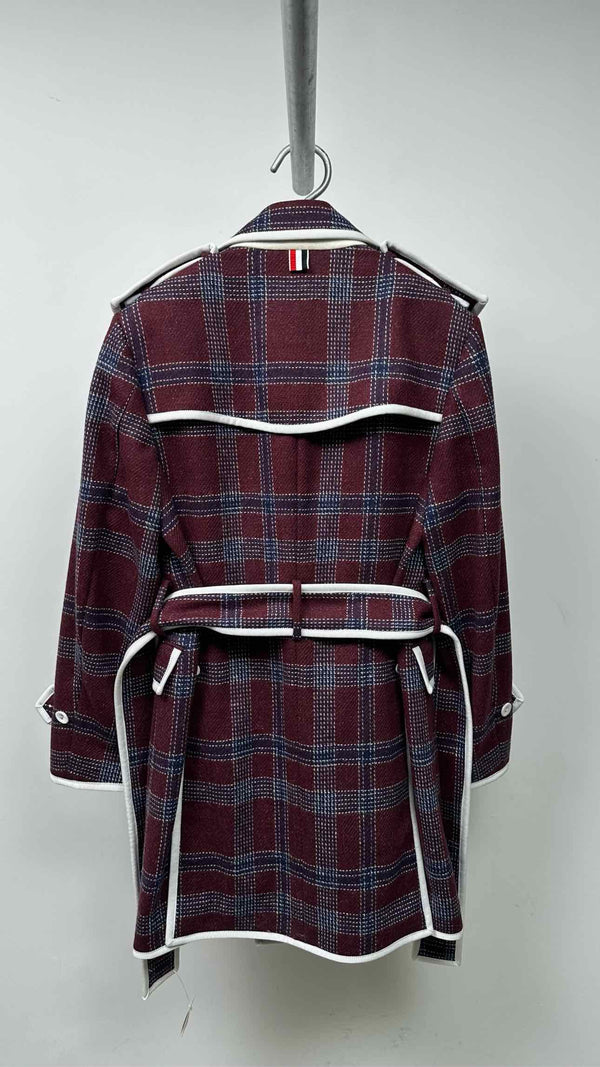 Thom Browne Double-Breats Plaid Trech Coat