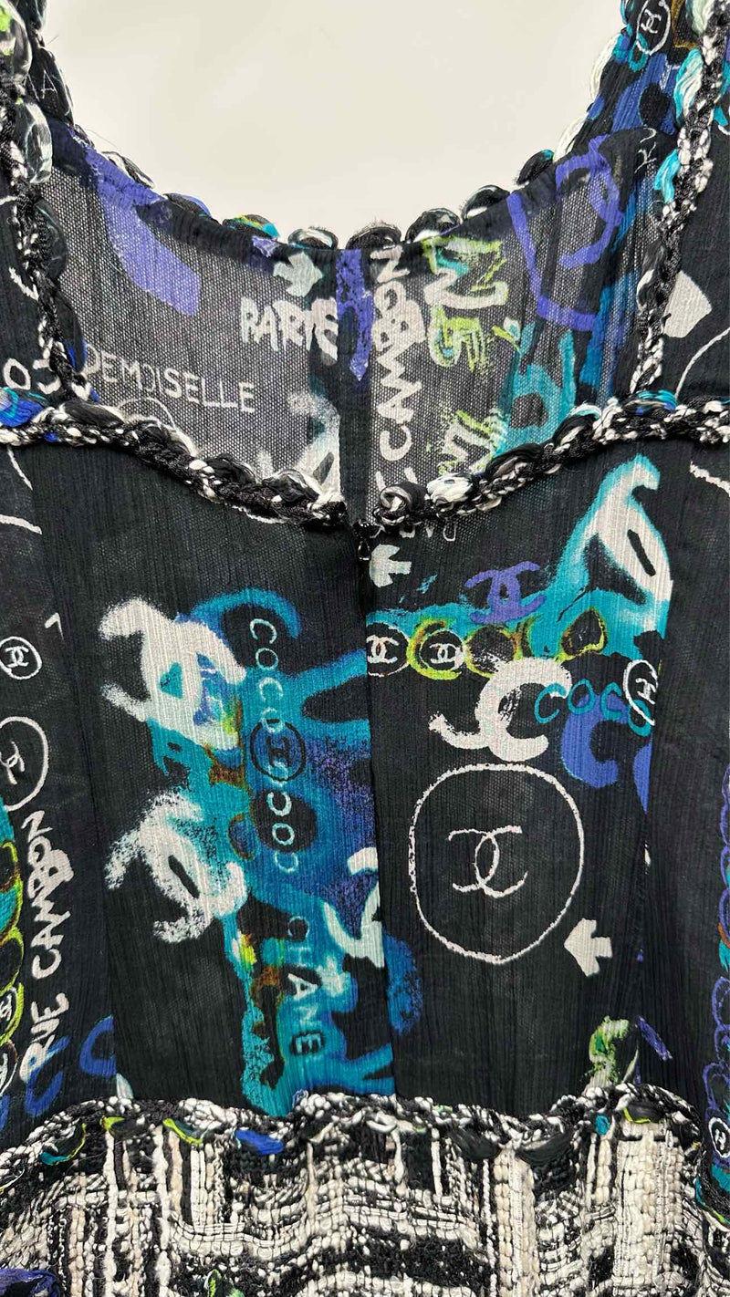 Chanel N/S Graffiti-mesh Tweed Hybrid Dress