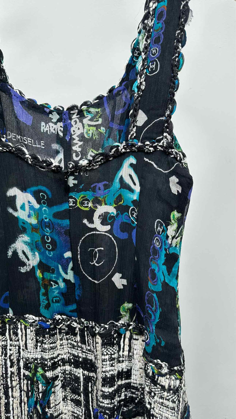 Chanel N/S Graffiti-mesh Tweed Hybrid Dress