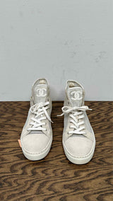 Chanel CC Logo Suede Mesh High-Top Sneakers