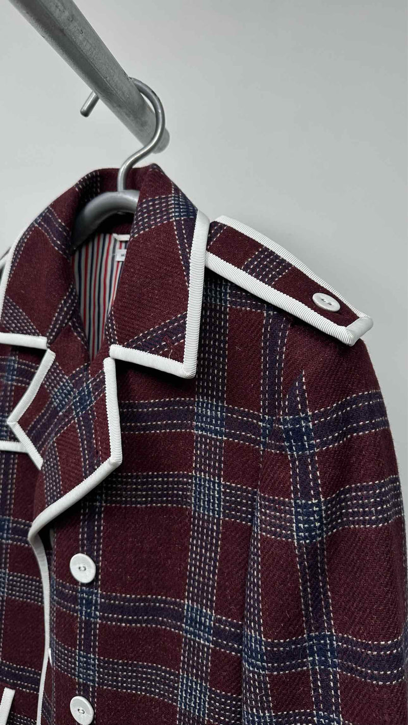 Thom Browne Double-Breats Plaid Trech Coat