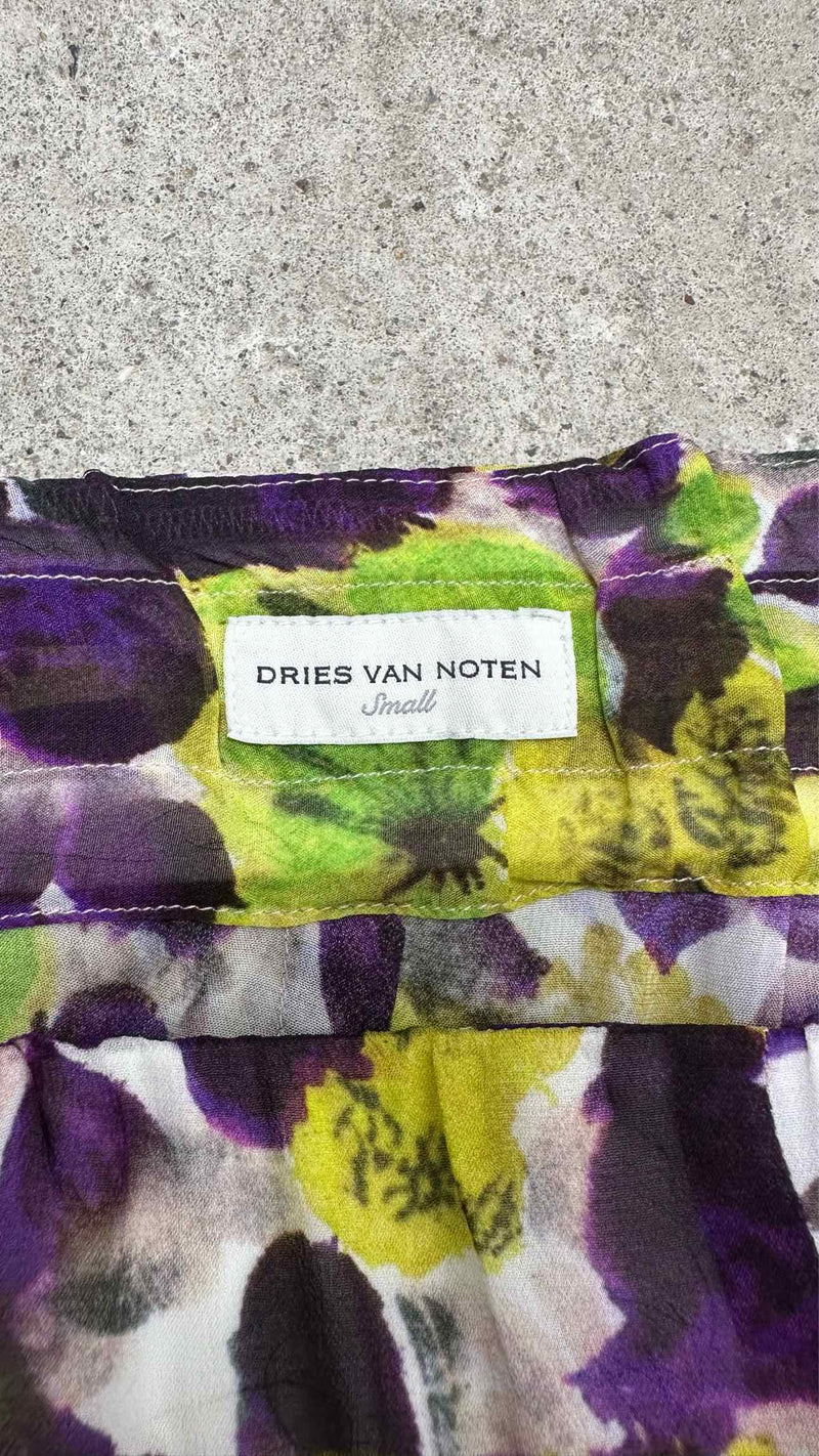 Dries Van Noten Floral Sheer Satin Wide Pants