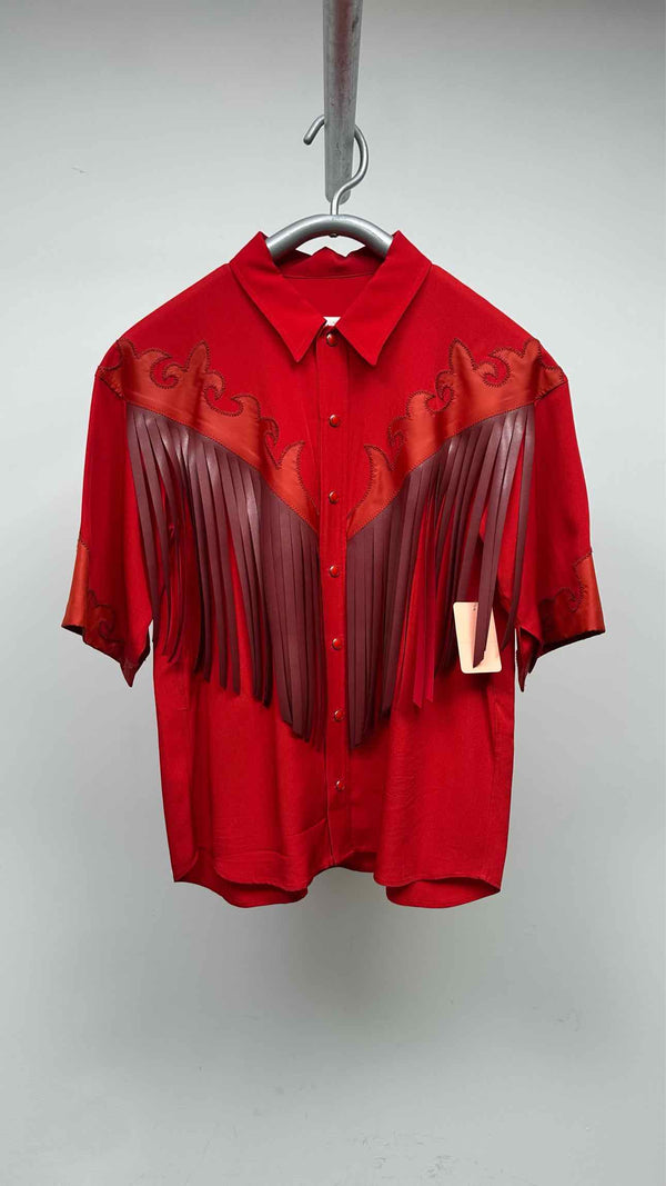 Toga Pulla S/S Faux-leather Fringed Western Shirt