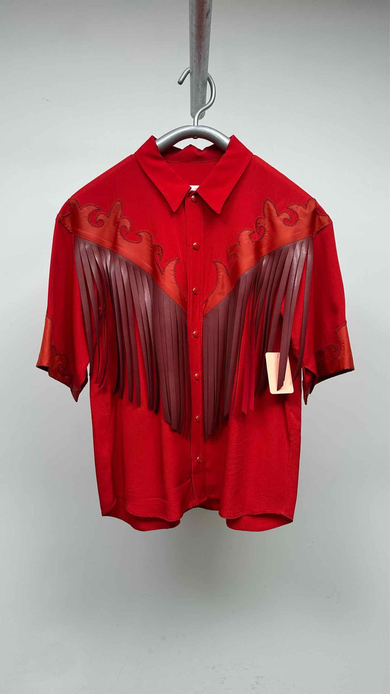 Toga Pulla S/S Faux-leather Fringed Western Shirt