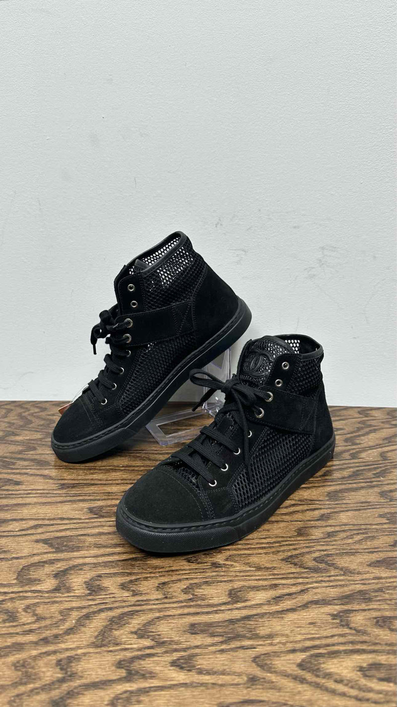 Chanel CC Logo Suede Mesh High-Top Sneakers