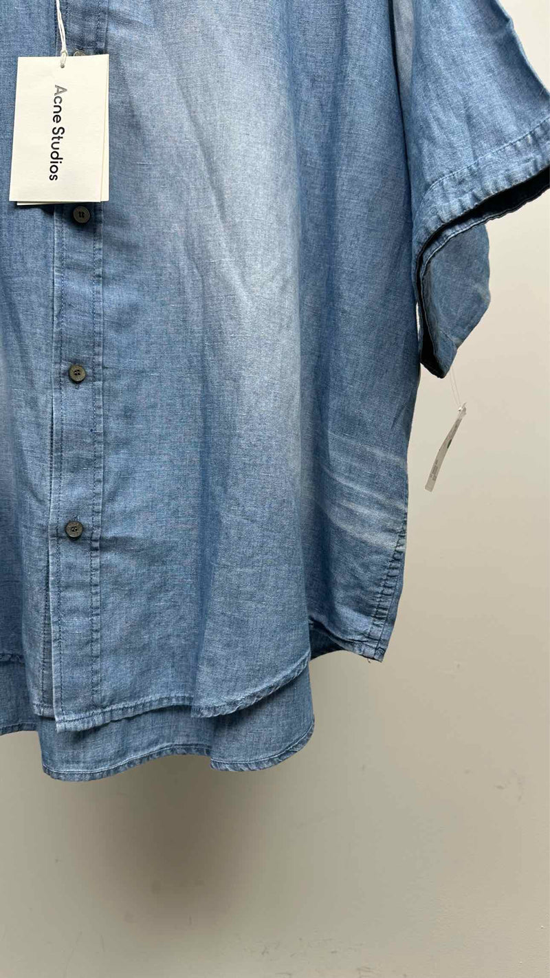 Acne Studios Back Logo Stamp Denim Linen Shirt