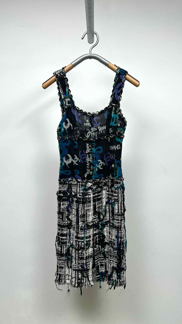 Chanel N/S Graffiti-mesh Tweed Hybrid Dress