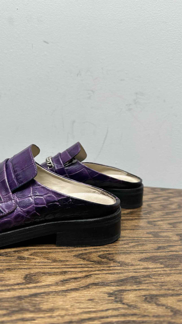 Martin Rose Embossed-leather Square-toe Mules