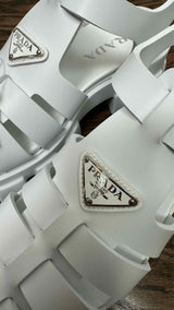 PRADA Soft Cage Blanco Sandals