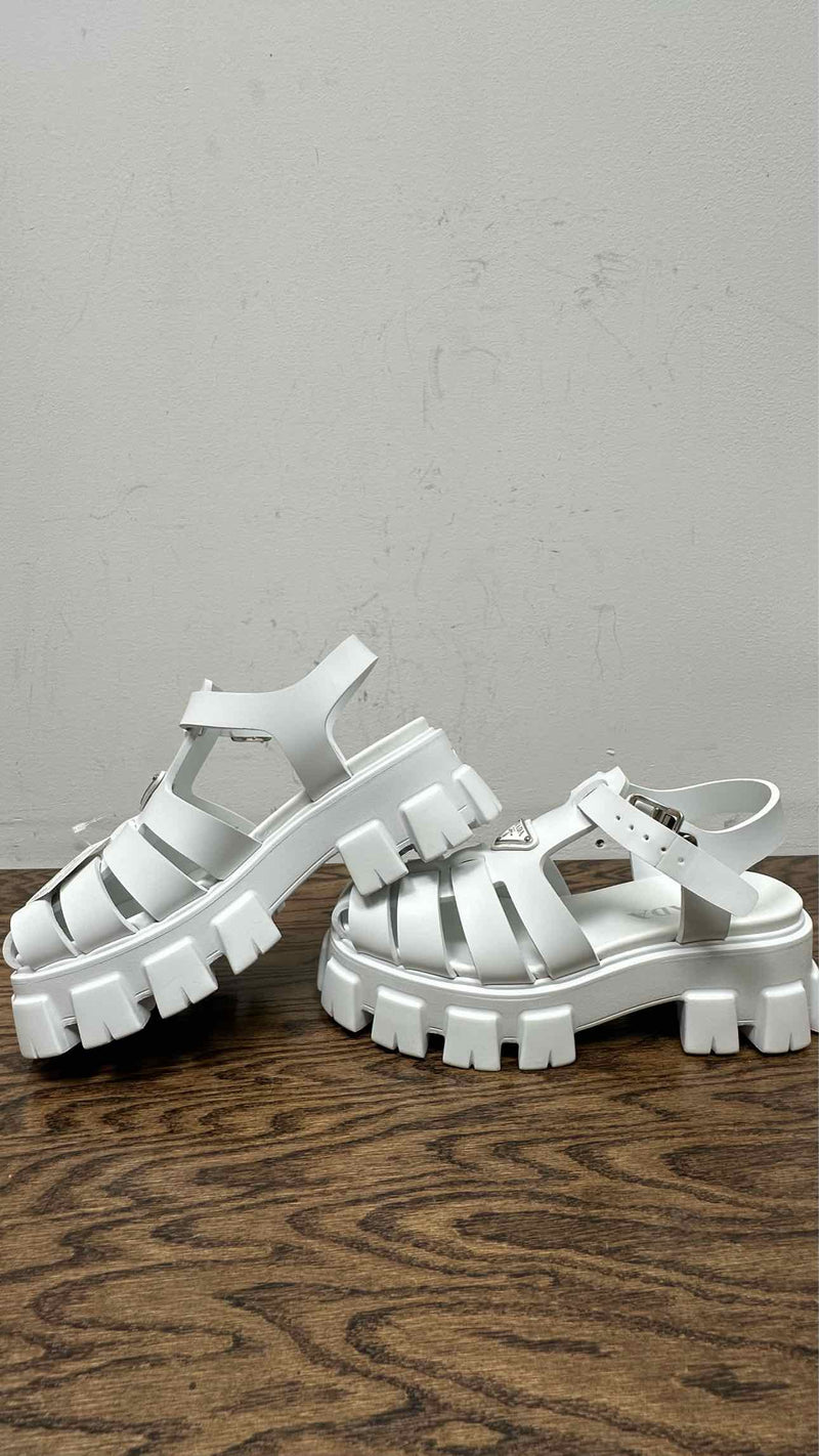 PRADA Soft Cage Blanco Sandals