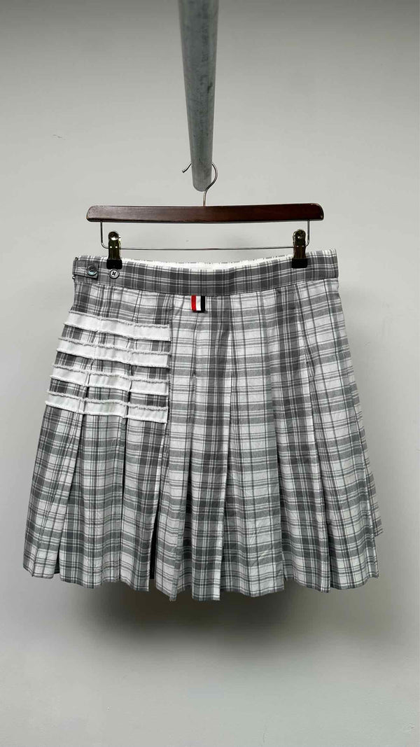 Thom Browne Pleated Asymmetrical Plaid Mini Skirt