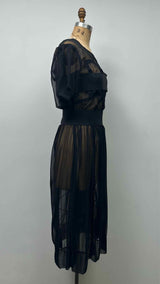 Comme Des Garcons S/S Square-Neck Puff-Sleeve Sheer Belted Dress