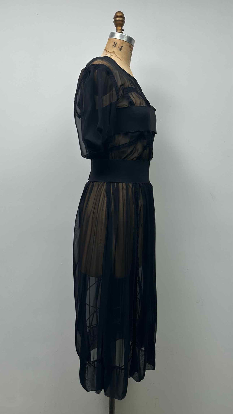 Comme Des Garcons S/S Square-Neck Puff-Sleeve Sheer Belted Dress