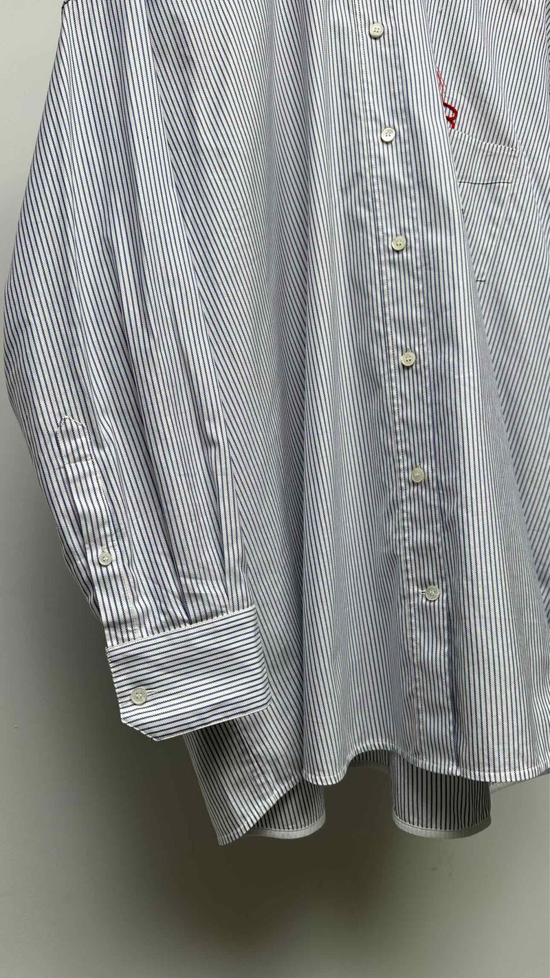 Victoria Beckham L/S Oversized Initial Stripe Embroidered Shirt