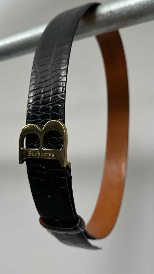 Burberry B-Buckle Croco-Embossed Leather Belt