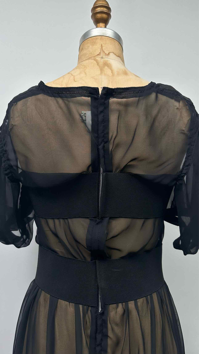 Comme Des Garcons S/S Square-Neck Puff-Sleeve Sheer Belted Dress