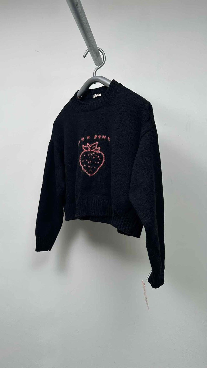 Miu Miu Cropped Strawberry-Embroidered Sweater