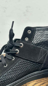 Chanel CC Logo Suede Mesh High-Top Sneakers
