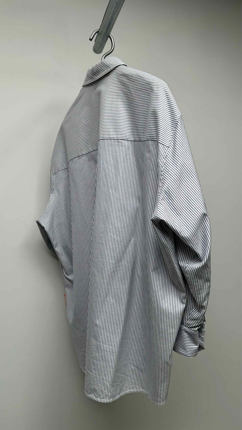 Victoria Beckham L/S Oversized Initial Stripe Embroidered Shirt