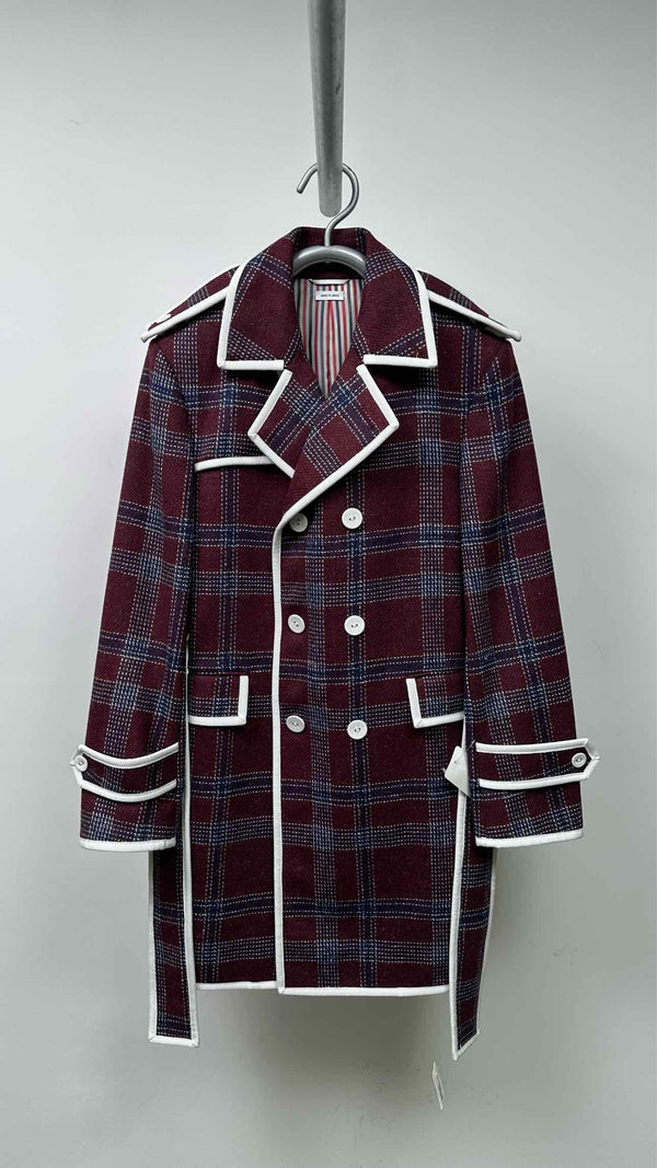 Thom Browne Double-Breats Plaid Trech Coat
