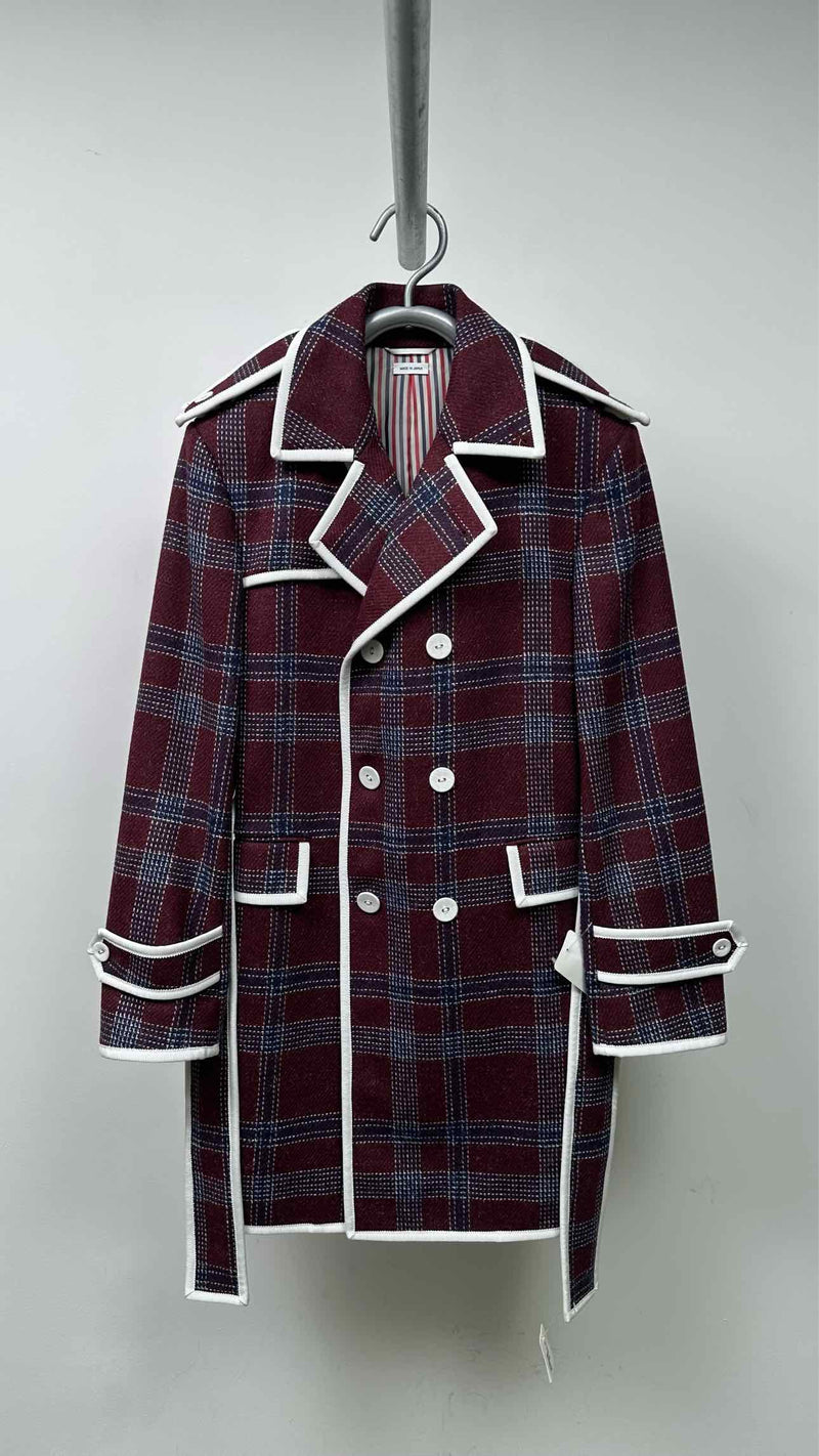 Thom Browne Double-Breats Plaid Trech Coat