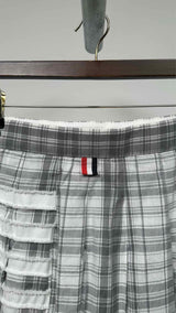 Thom Browne Pleated Asymmetrical Plaid Mini Skirt