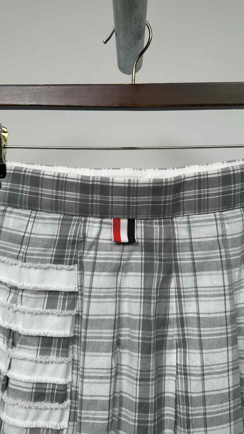 Thom Browne Pleated Asymmetrical Plaid Mini Skirt