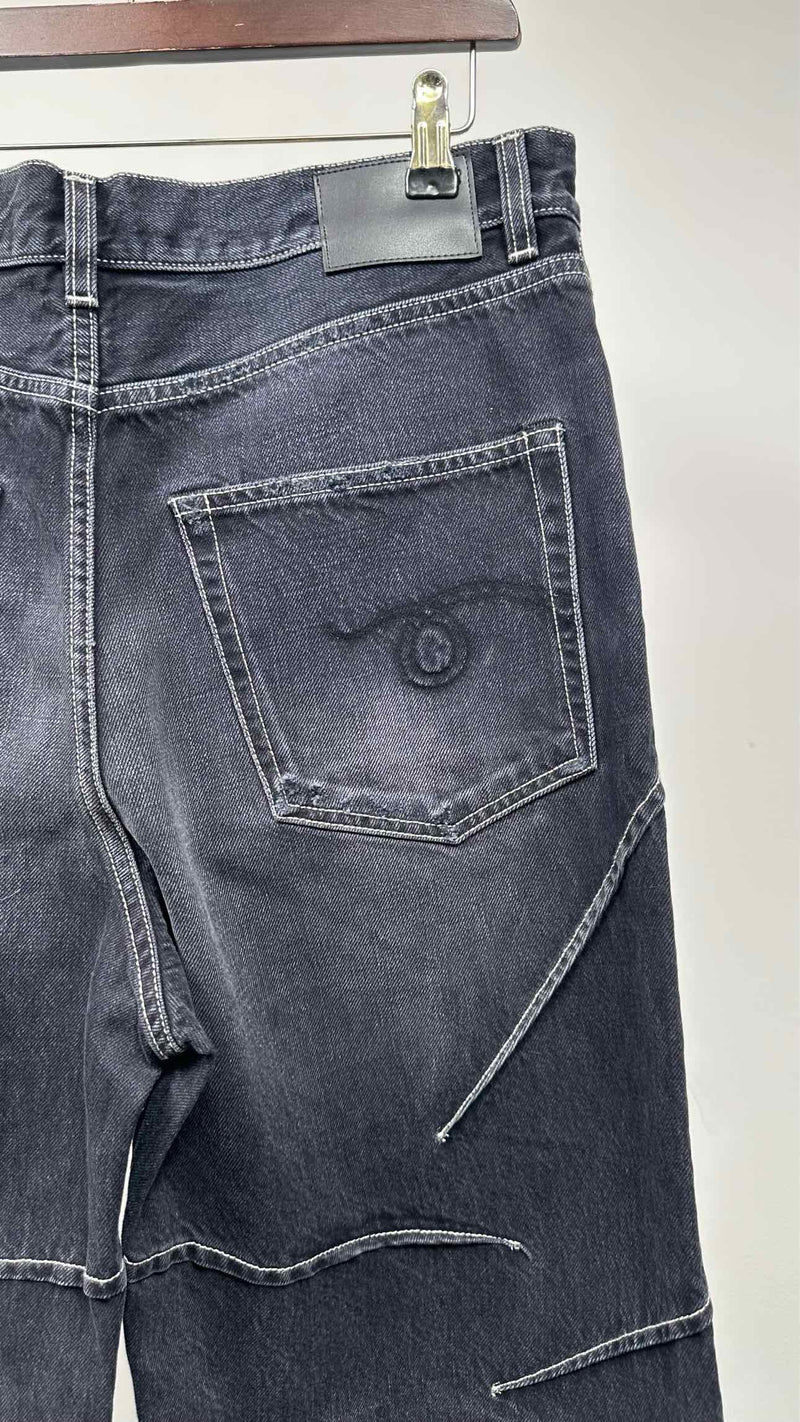 R13 Multi- Stitching Distressed Wide Jeans