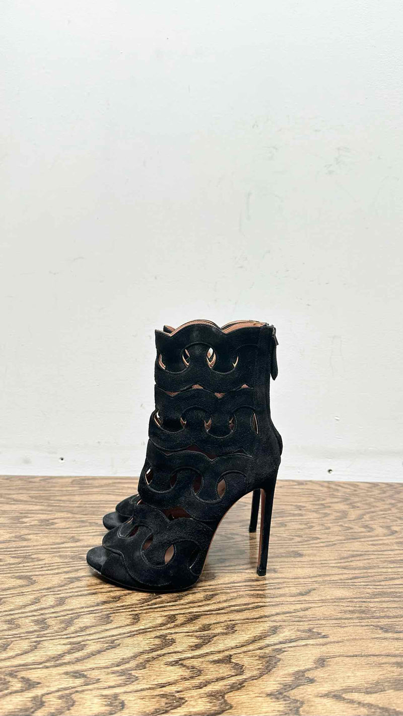 Alaia Suede Lazer-cut Heel Boots
