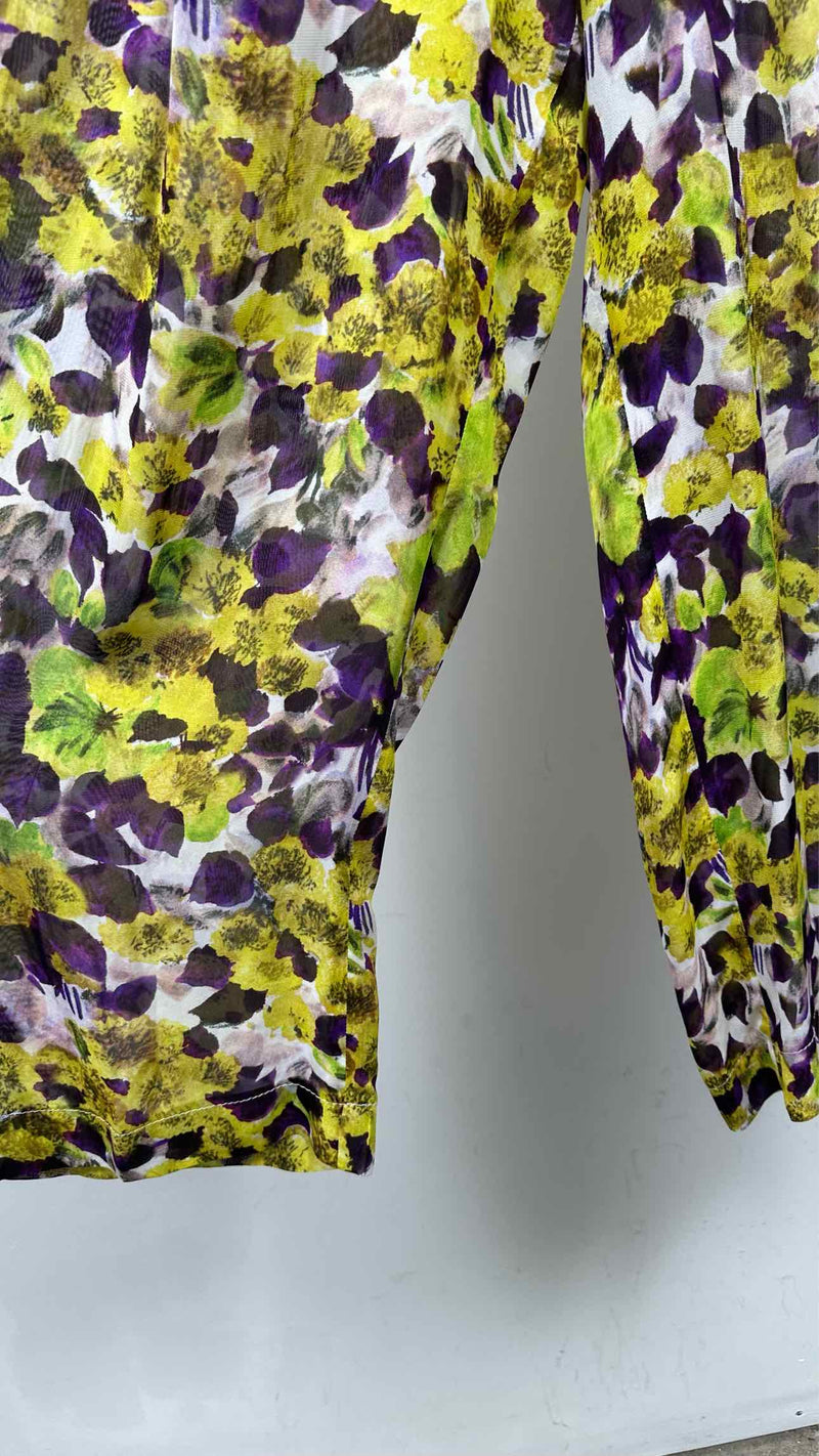 Dries Van Noten Floral Sheer Satin Wide Pants