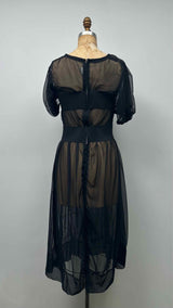 Comme Des Garcons S/S Square-Neck Puff-Sleeve Sheer Belted Dress