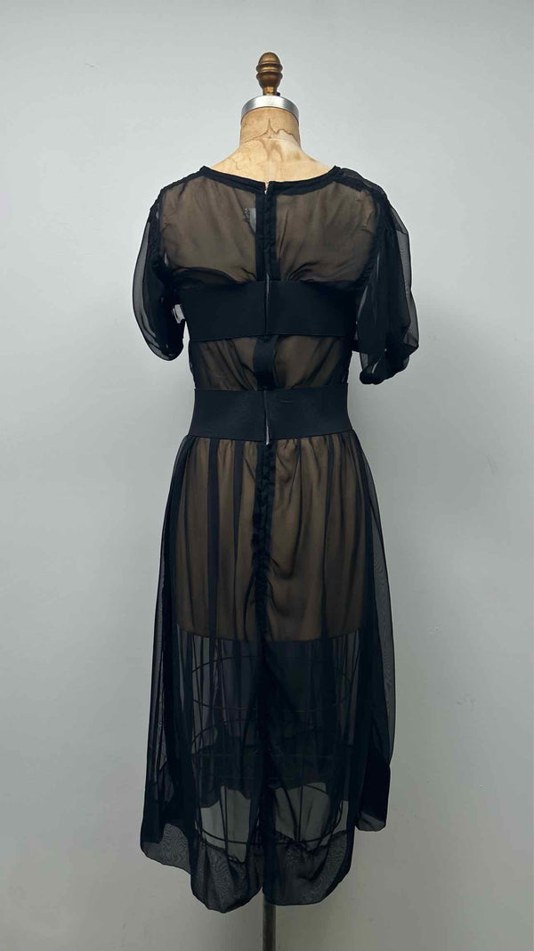 Comme Des Garcons S/S Square-Neck Puff-Sleeve Sheer Belted Dress